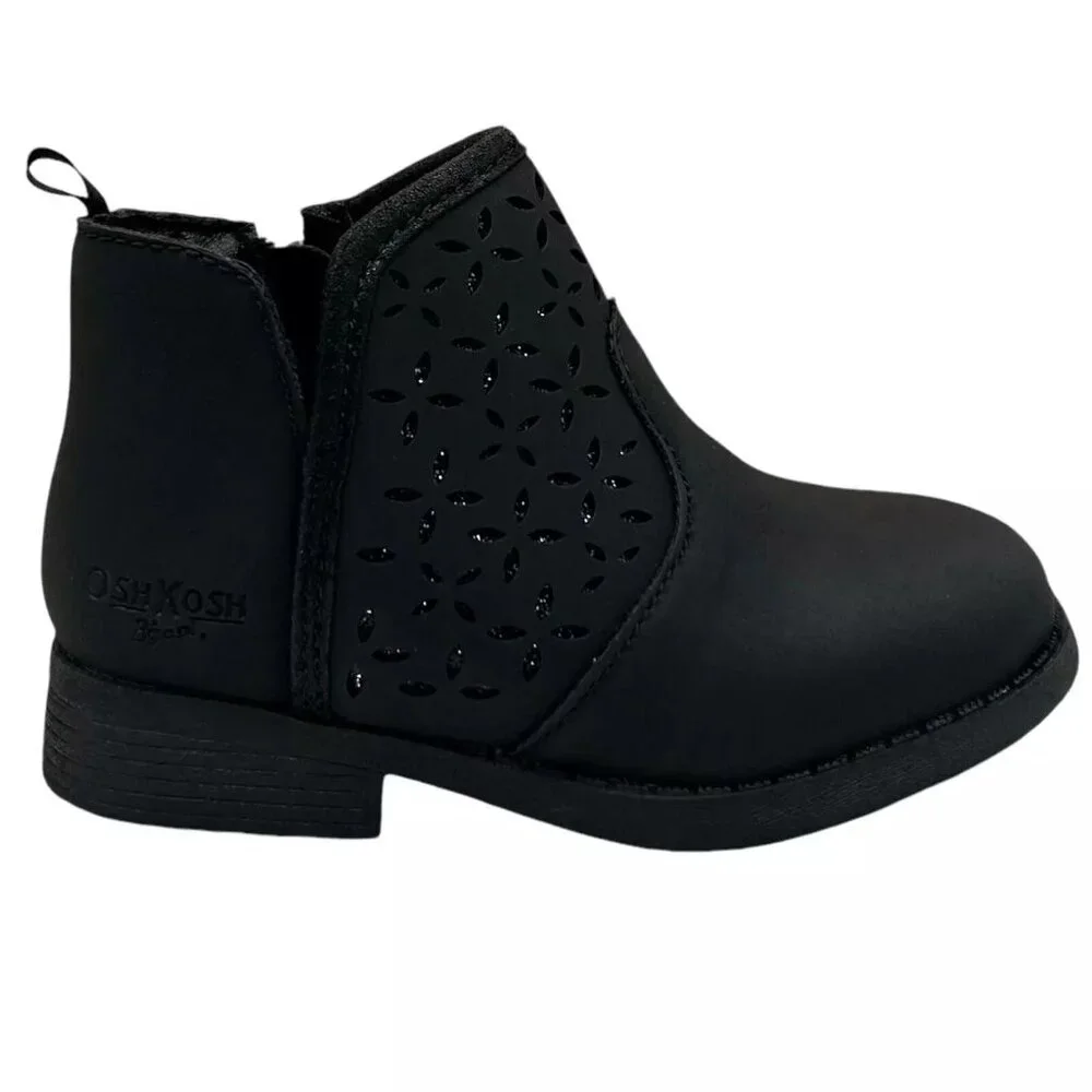 OshKosh B'Gosh Girl's Estell‎ Ankle Boots Size 7 Black Glitter Accent Side Zip